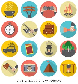 Modern Flat Design Camping And Outdoor Activity Icon Set Vector Illustration