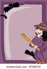 Modern flat design with cartoon witch on broom