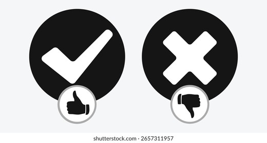 Modernes flaches Design Kontrollkästchensymbol-Set Kontrollkästchen-Symbol mit korrektem Annehmen von Kontrollkästchensymbolen-Kontrollkästchen aktiviert. Symbol genehmigen Häkchen Symbol Vektorsymbol, Zeichen, ja rechts Design