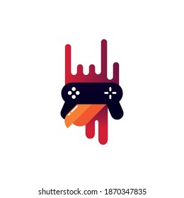 modern flat design Chicken Gamer logo, this logo showing chicken head with game controller, and metal hand sign.Great for your company related to gaming, such as game store, game developer, etc.