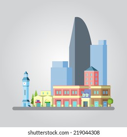 Modern flat design cityscape illustration