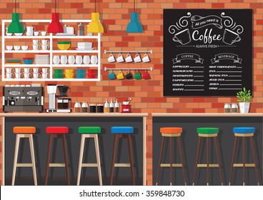 Modern Flat Design Coffee Shop Interior Vector Illustration