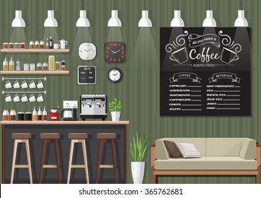 Modern Flat Design Coffee Shop Interior Vector Illustration