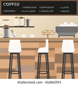 Modern Flat Design Coffee shop Interior Vector Illustration