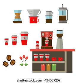 Modern Flat Design Coffee shop Interior Vector Illustration.
