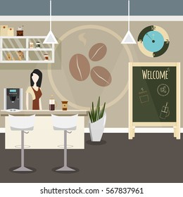 Modern Flat Design Coffee shop Interior Vector Illustration