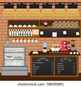 Modern Flat Design Coffee shop Interior Vector Style