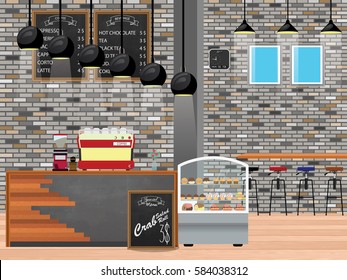 Modern Flat Design Coffee shop Interior wide Vector Style