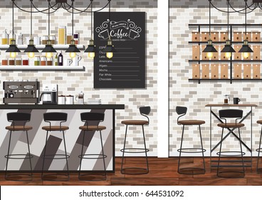 Modern Flat Design Coffee Shop Interior Vector Illustration