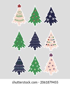 Diseño moderno y plano, colección de árboles de Navidad. Se puede usar para materiales impresos y web - folletos, carteles, tarjetas de visita, banners, tarjetas de felicitación.