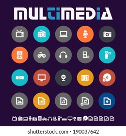 Modern flat design colored multimedia icons on circles