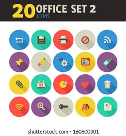 Modern flat design colored office icons, set 2, with long shadow