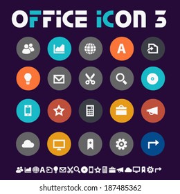 Modern flat design colored office icons on circles, set 3