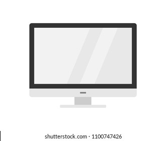 modern flat design computer monitor isolated on white background with blank white screen. Vector mockup cartoon illustration