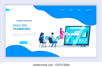 Modern flat design concept of Analysis Teamwork with decorated small people character for website and mobile website development. UI and UX design. Landing page template. Vector illustration.