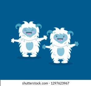 Modern flat design concept of angry snowman monster, white bigfoot, yeti, sasquatch for website. Blue background. Vector illustration.