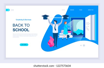 Modern flat design concept of Back to School with decorated small people character for website and mobile website development. UI and UX design. Landing page template. Vector illustration.