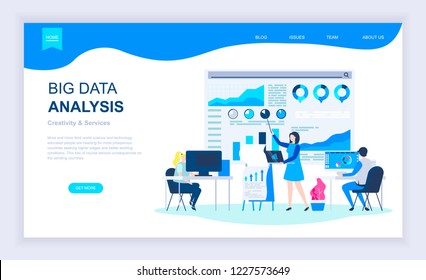 Modern flat design concept of Big Data Analysis with decorated small people character for website and mobile website development. UI and UX design. Landing page template. Vector illustration.