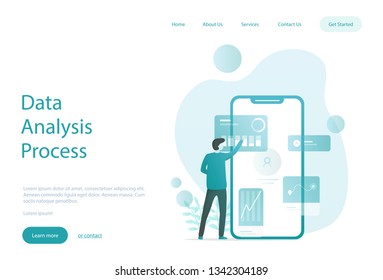 Modern flat design concept of Big Data Analysis for website and mobile website development. Landing page template. Digital information chart and statistic financial budget. Vector illustration.