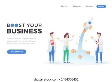 Modern flat design concept of Business Marketing with decorated small people character . UI and UX design. Landing page template. Vector illustration