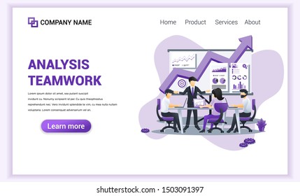 Modern Flat design concept of Business analysis with characters in business meeting viewing data and report. Can use for business analysis, banner, landing page, web template. Flat vector illustration