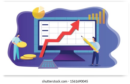 Modern flat design concept of Business Statistic for website and mobile website development. Landing page template. Consulting for company performance, analysis. Vector illustration.