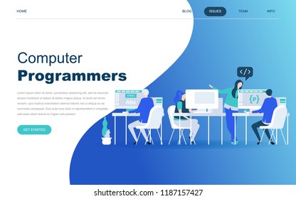 Modern flat design concept of Computer Programmers for website and mobile website development. Landing page template. Developer of project team of engineers for website coding. Vector illustration.