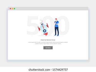 Modern flat design concept of confused man seeing the falling rocket for website and mobile website. empty states page template