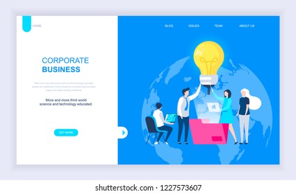 Modern flat design concept of Corporate Business with decorated small people character for website and mobile website development. UI and UX design. Landing page template. Vector illustration.