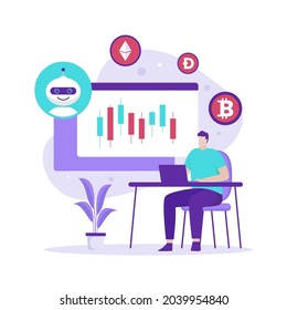 Modern flat design concept of Cryptocurrency Trading bot. Illustration for websites, landing pages, mobile applications, posters and banners.
