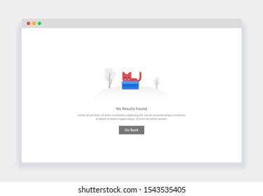 Modern flat design concept of cute cat in a box, No result found for website and mobile website. empty states page template