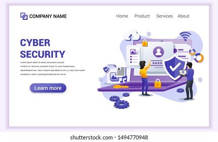 Modern flat design concept of Cyber security with characters check access, protecting data and confidentiality .Can use for banner, mobile app, landing page, web template. Flat vector illustration