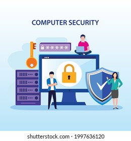 Modern flat design concept of Cyber security with characters check access, protecting data and confidentiality. Flat vector template Style Suitable for Web Landing Page, Background.