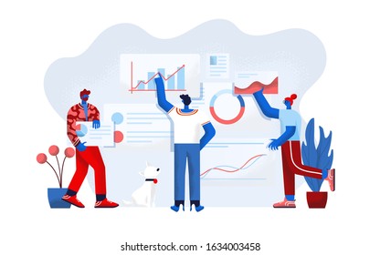 Modern flat design concept of Data Analysis. Young man and woman working together on project. Office work and time management. Easy to edit and customize. Vector illustration