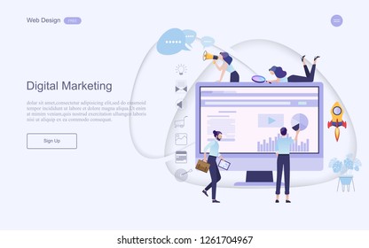 Modern flat design concept of digital marketing for banner and website.landing page template. content strategy and management. Vector illustration.