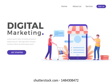 Modern flat design concept of Digital Marketing Landing page with decorated small people character . UI and UX design. Landing page template. Vector illustration