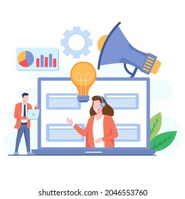 Moderno concepto de diseño plano de Marketing Digital para banner y sitio web. Plantilla de página de inicio isométrica. Análisis empresarial, estrategia de contenido y administración. Ilustración vectorial.
