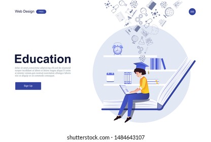 Modern flat design concept of education for website banner and landing page template.Online education, training and courses, learning. Vector illustration.