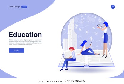 Modern flat design concept of education for website banner and landing page template.Online education, training and courses, learning. Vector illustration.
