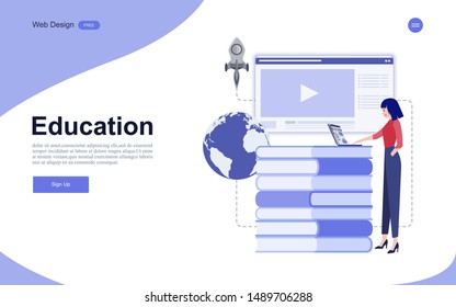 Modern flat design concept of education for website banner and landing page template.Online education, training and courses, learning. Vector illustration.