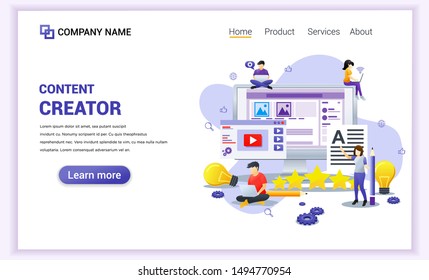 Modern flat design concept of Freelancer, blogger, content creator, copy writer with characters using device. Can use for banner, landing page, web design template. Flat vector illustration