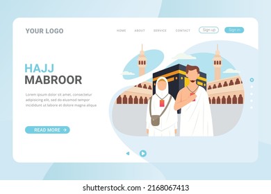 Modern flat design concept of Hajj and Umrah travel for website and mobile website. Landing page template. Vector illustration