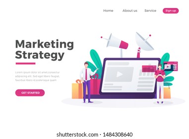 Modern flat design concept Illustration of Marketing Strategy Landing page with some Character doing Presentation .Landing page template. Vector illustration