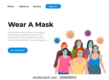 Modern flat design concept Illustration of Wearing Mask Landing page