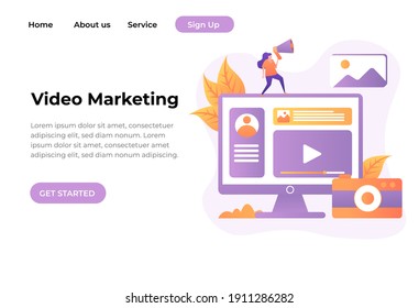 Concepto moderno de diseño plano Ilustración de la página de aterrizaje de Video Marketing. Ilustración del vector