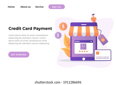 Modern flat design concept Illustration of Credit Card Payment Landing page. Vector illustration