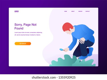 Modern flat design concept of man with magnifying glass searching something missing for website and mobile website. error page 404 template 