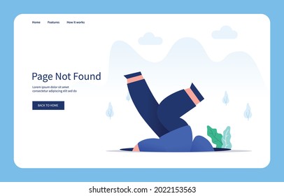 Modern Flat Design Concept, Man Falling Into The Hole. Page Not Found For Website And Mobile Site. Empty State