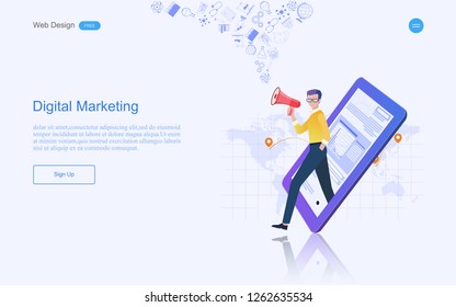 Modern flat design concept of marketing for banner and website, landing page template. Content strategy and management,analysis, development Vector illustration.