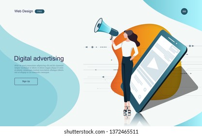 Modern flat design concept of marketing for banner and website, landing page template. Content advertising and business promotion on the Internet.Vector illustration.
